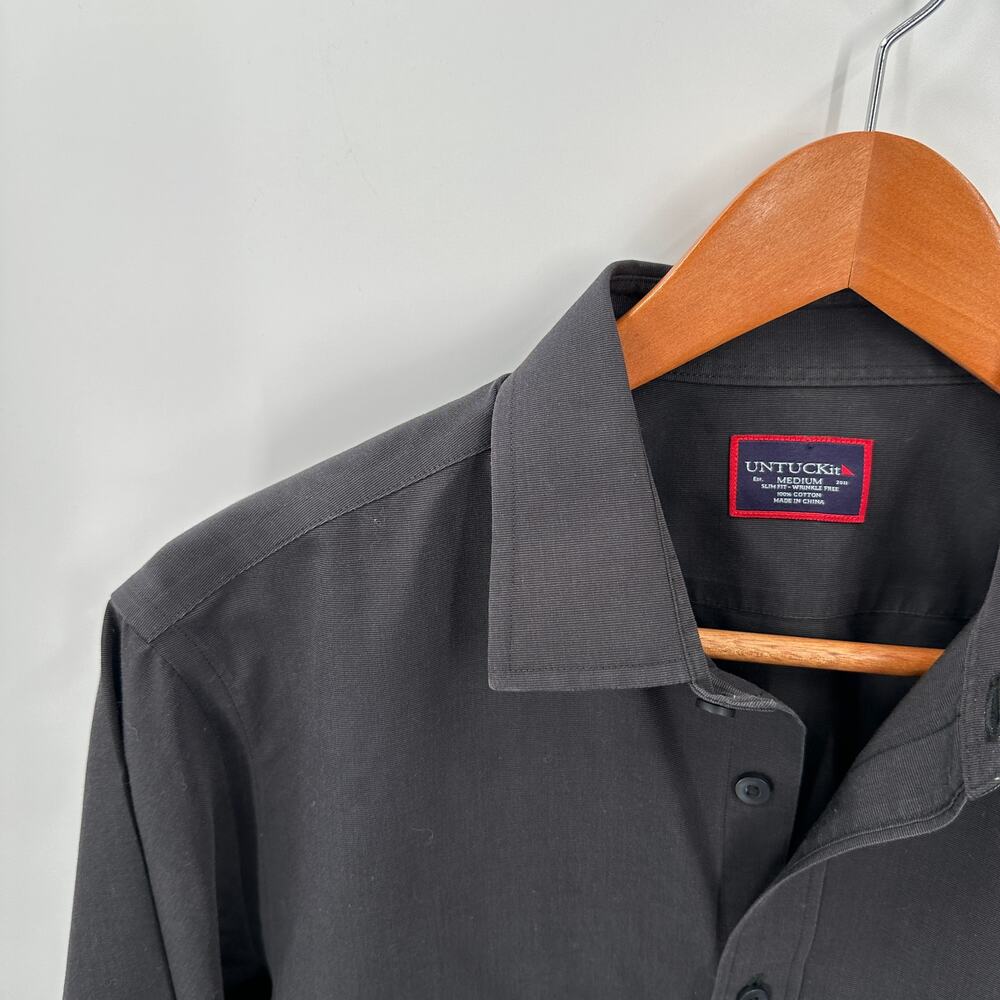 UNTUCKIT Solid Black Stone 100% Cotton Button Down Shirt // M - Picture 3 of 8